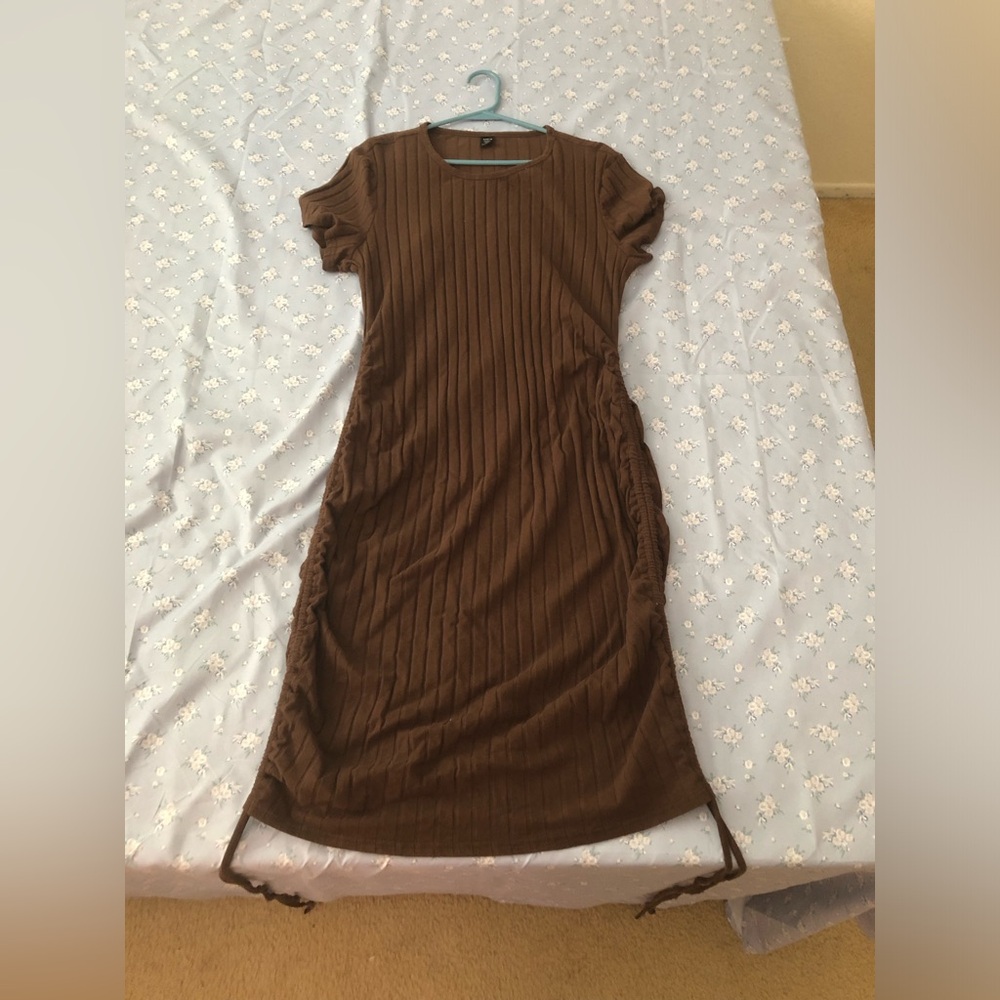 Side Drawstring Rib Knit Bodycon Dress